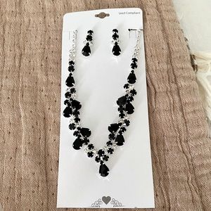 Necklace/Earrings Set by Rosemarie Collections: Amazon in silver tone/jet black